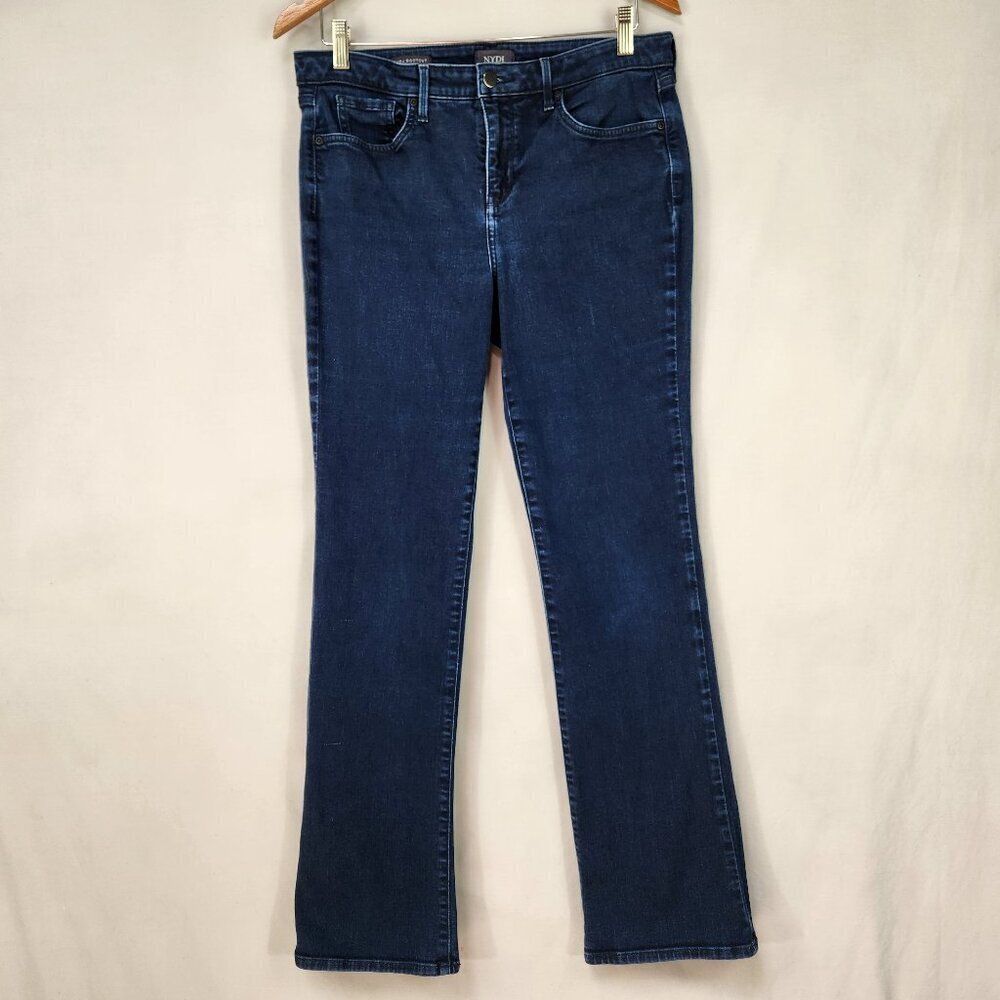 NYDJ Barbara Bootcut Jeans Women's 12 Denim Blue Mid Rise Stretch Dark Wash Mom